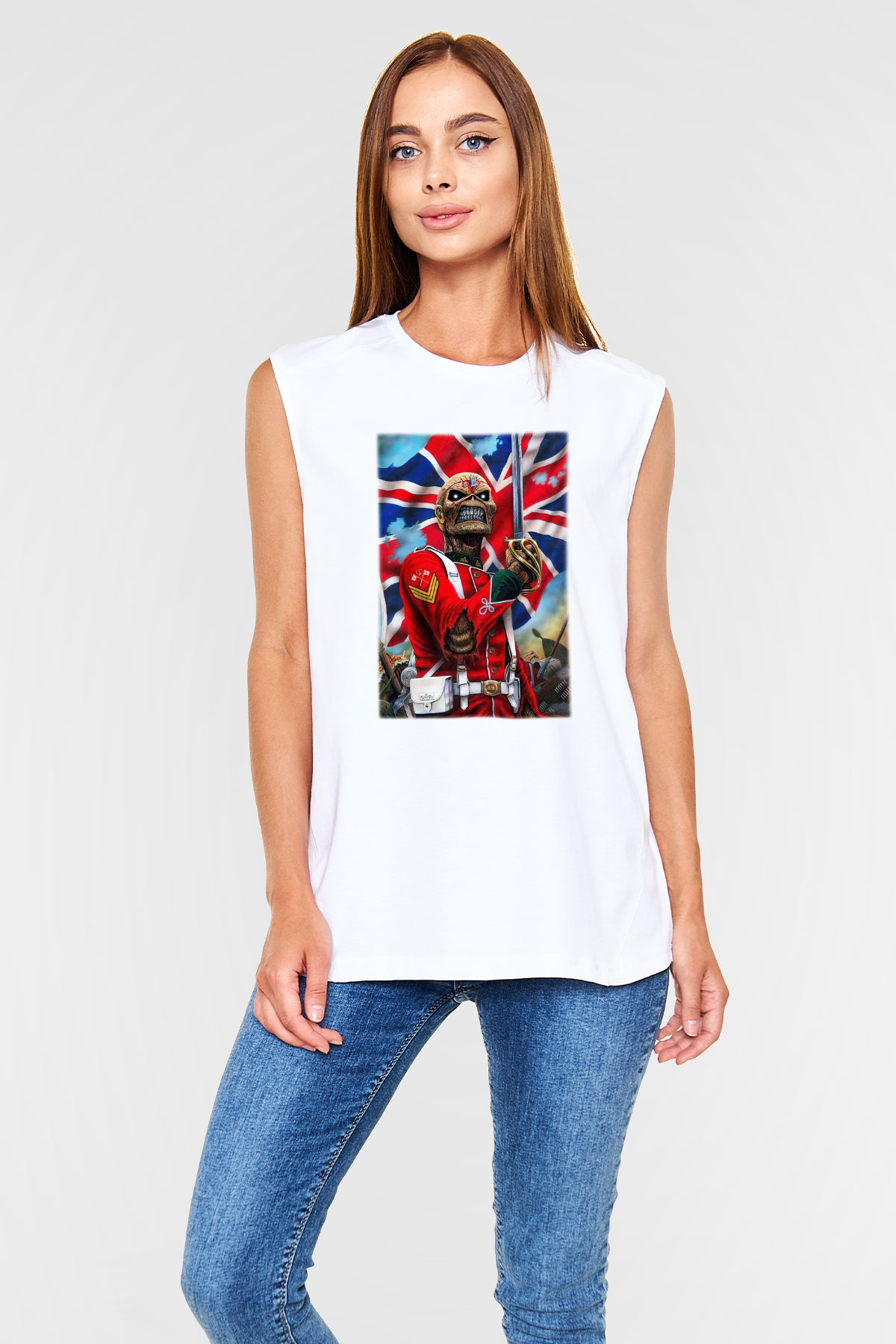 Iron Maiden Beyaz Unisex Kolsuz Tişört
