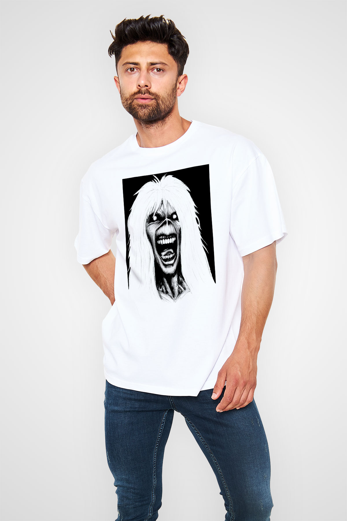Iron Maiden Beyaz Unisex Oversize Tişört T-Shirt