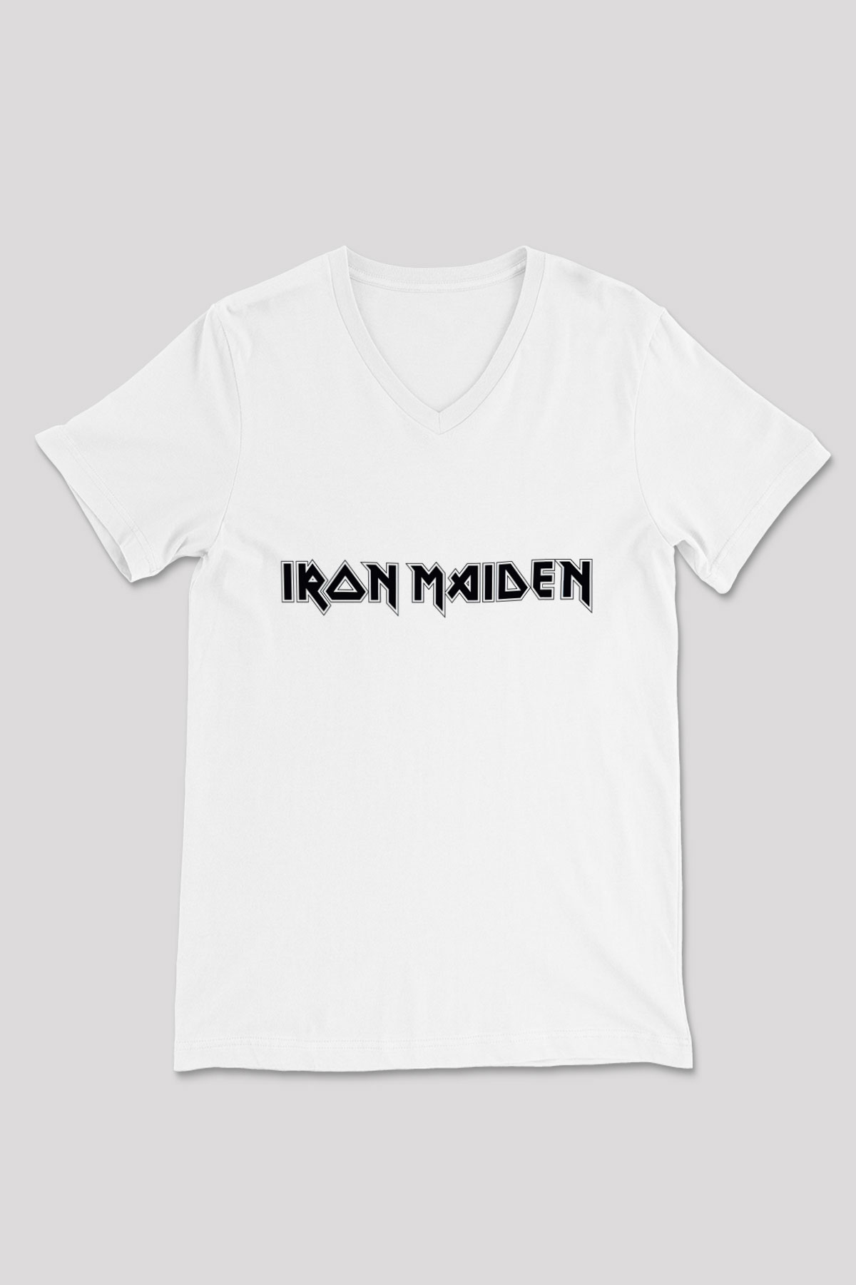 Iron Maiden Beyaz Unisex V Yaka Tişört T-Shirt