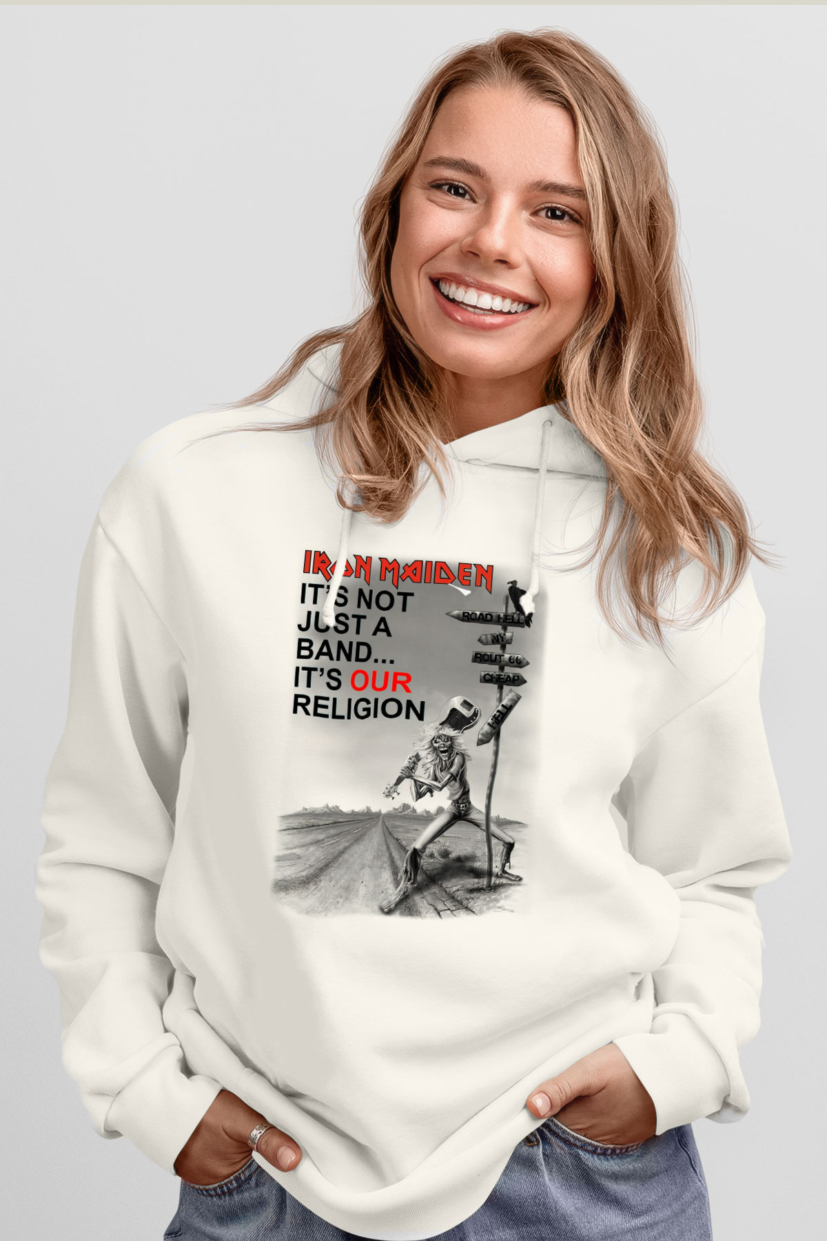 Iron Maiden İts Not Just A Band Its Our Religion Beyaz Unisex Kapşonlu Sweatshirt