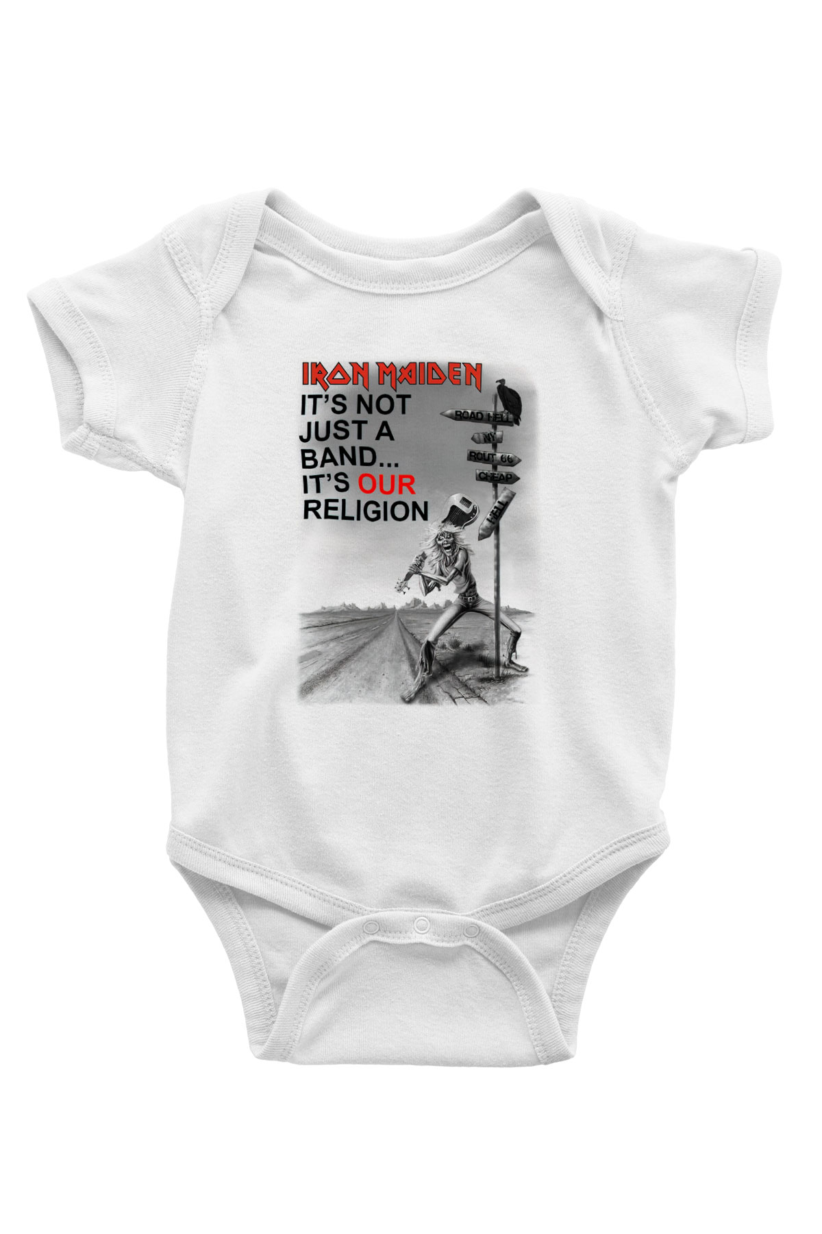 Iron Maiden İts Not Just A Band Its Our Religion Baskılı Beyaz Unisex Bebek Body - Zıbın