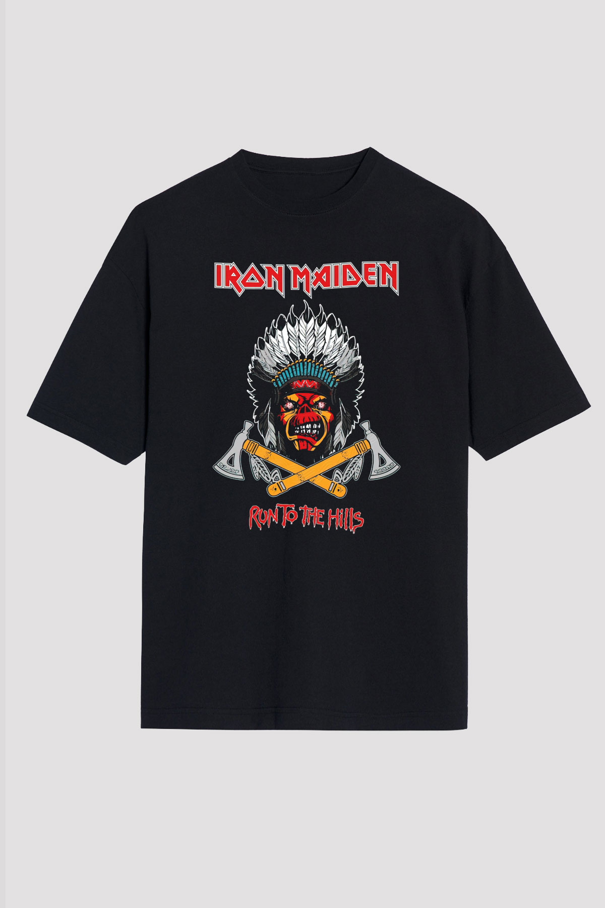 Iron Maiden Run To The Hills Siyah Unisex Oversize Tişört T-Shirt
