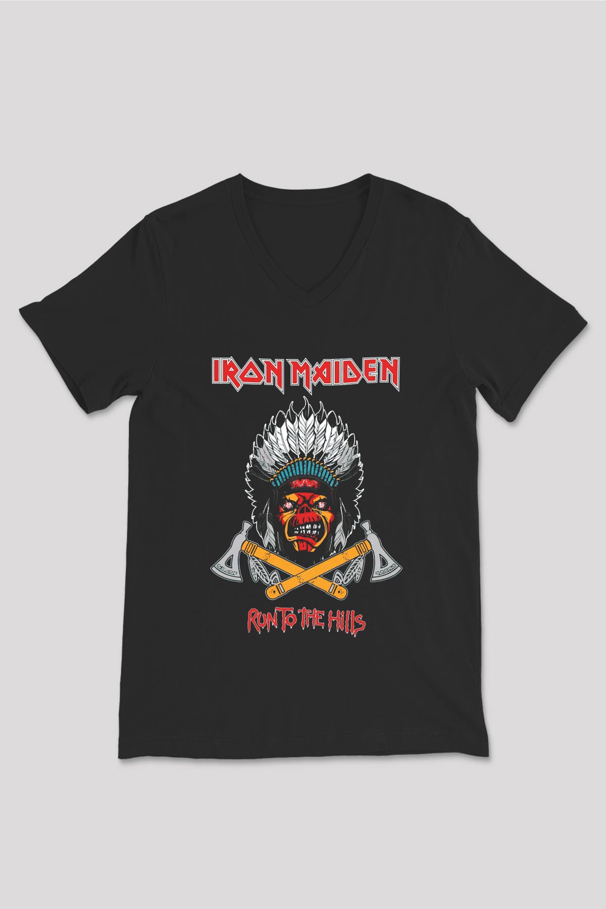 Iron Maiden Run To The Hills Siyah Unisex V Yaka Tişört T-Shirt