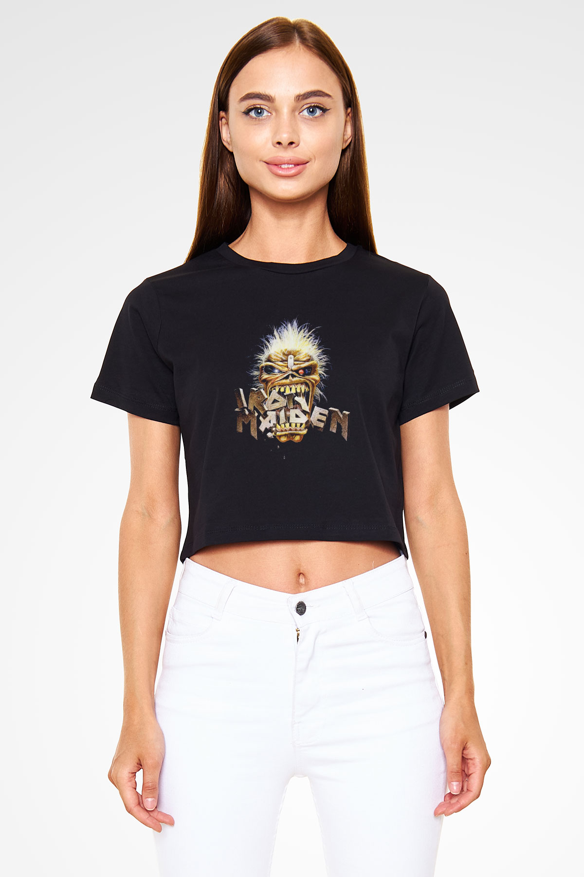 Iron Maiden Siyah Crop Top Tişört