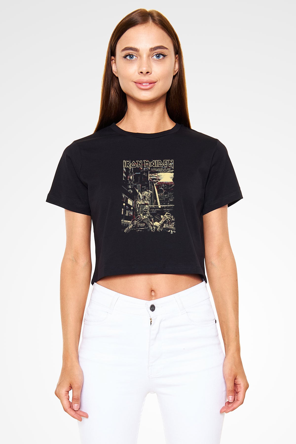 Iron Maiden Siyah Crop Top Tişört