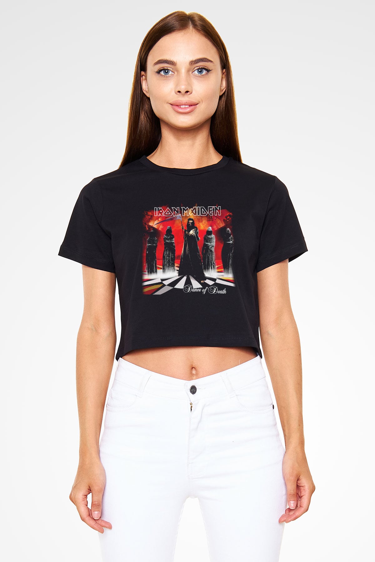 Iron Maiden Siyah Crop Top Tişört