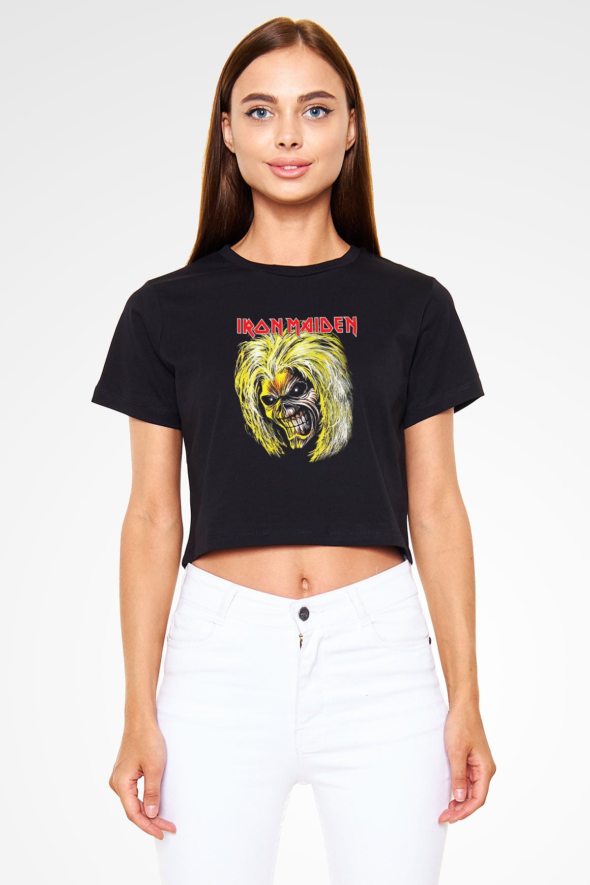 Iron Maiden Siyah Crop Top Tişört