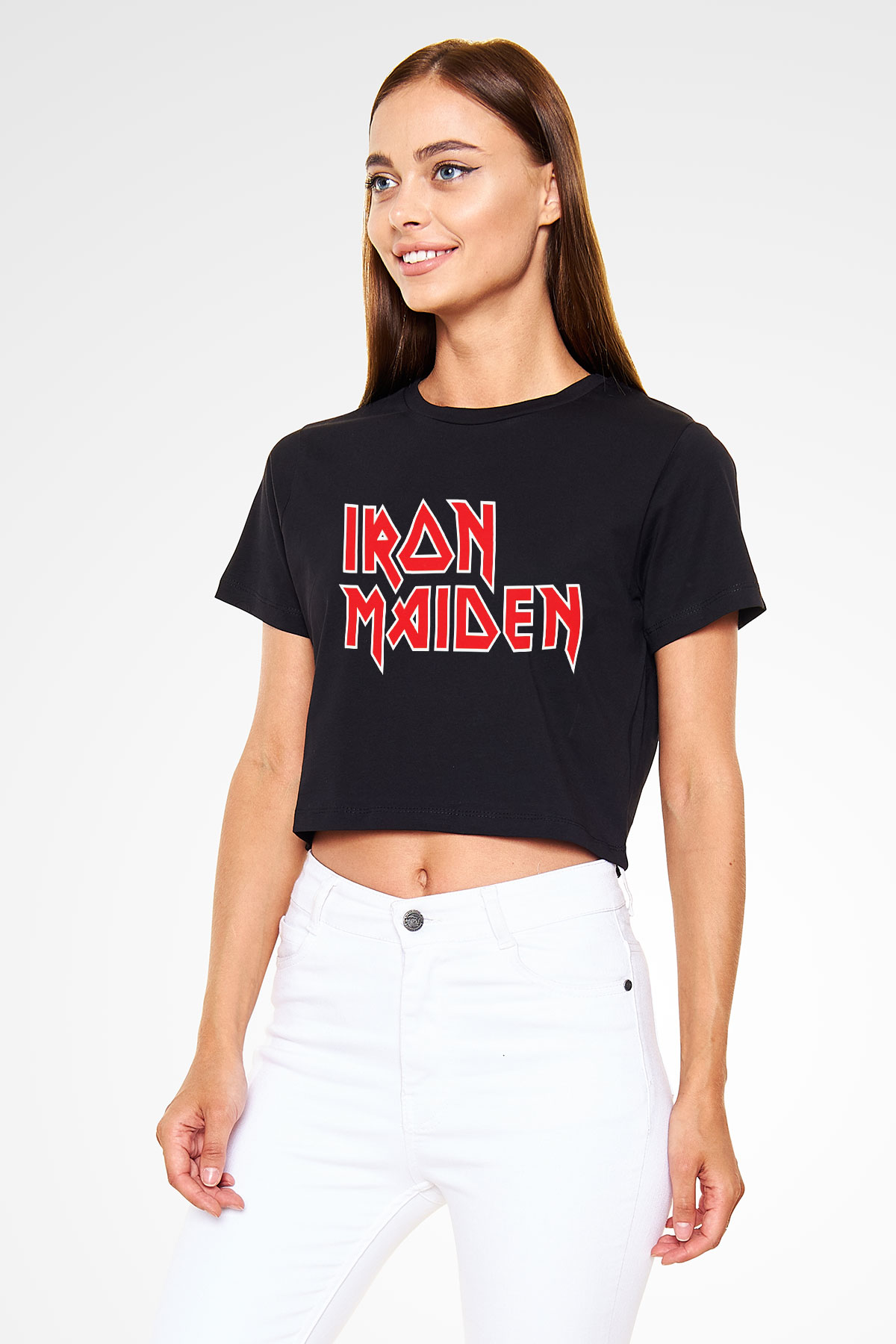 Iron Maiden Siyah Crop Top Tişört