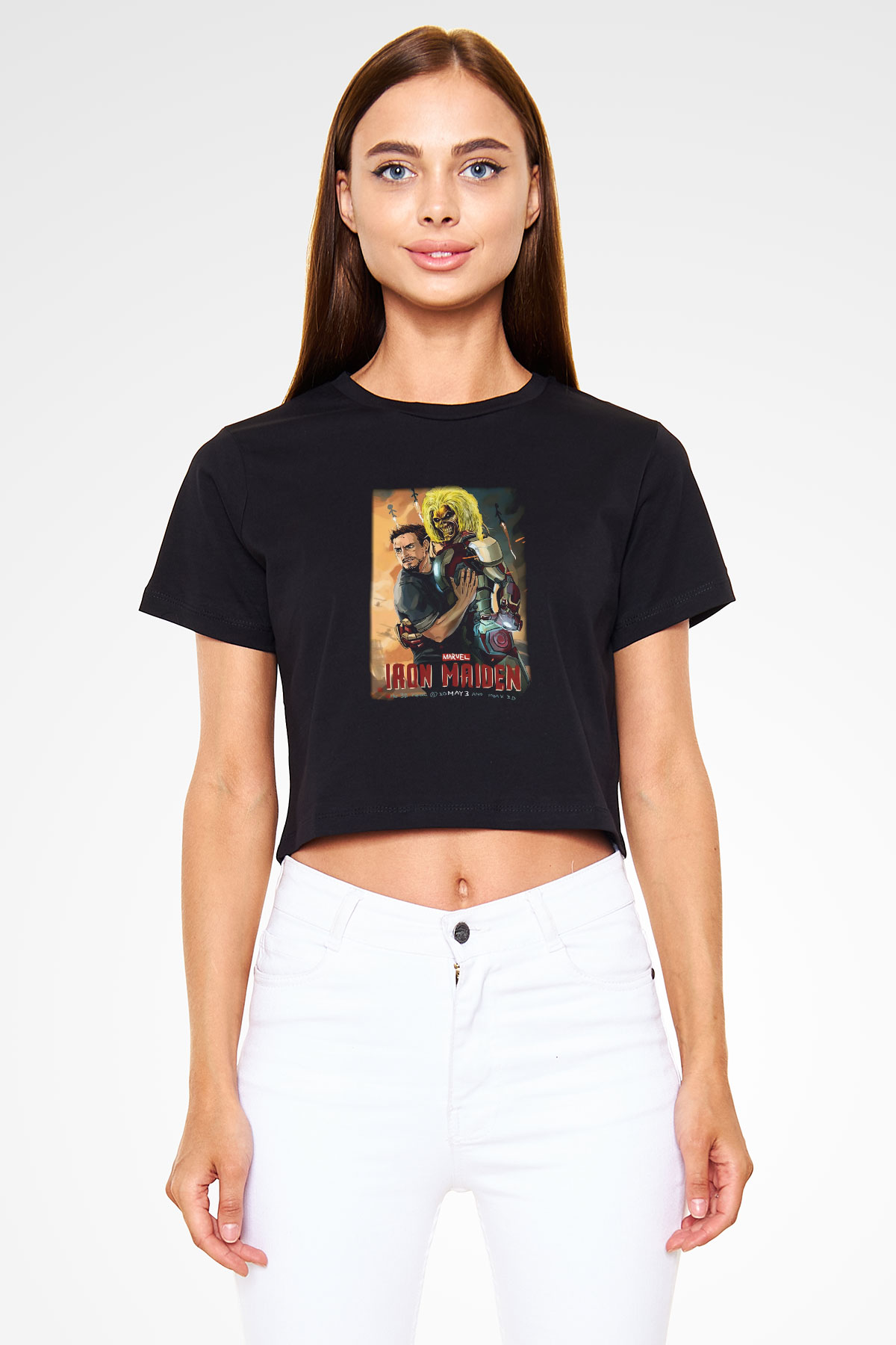 Iron Maiden Siyah Crop Top Tişört