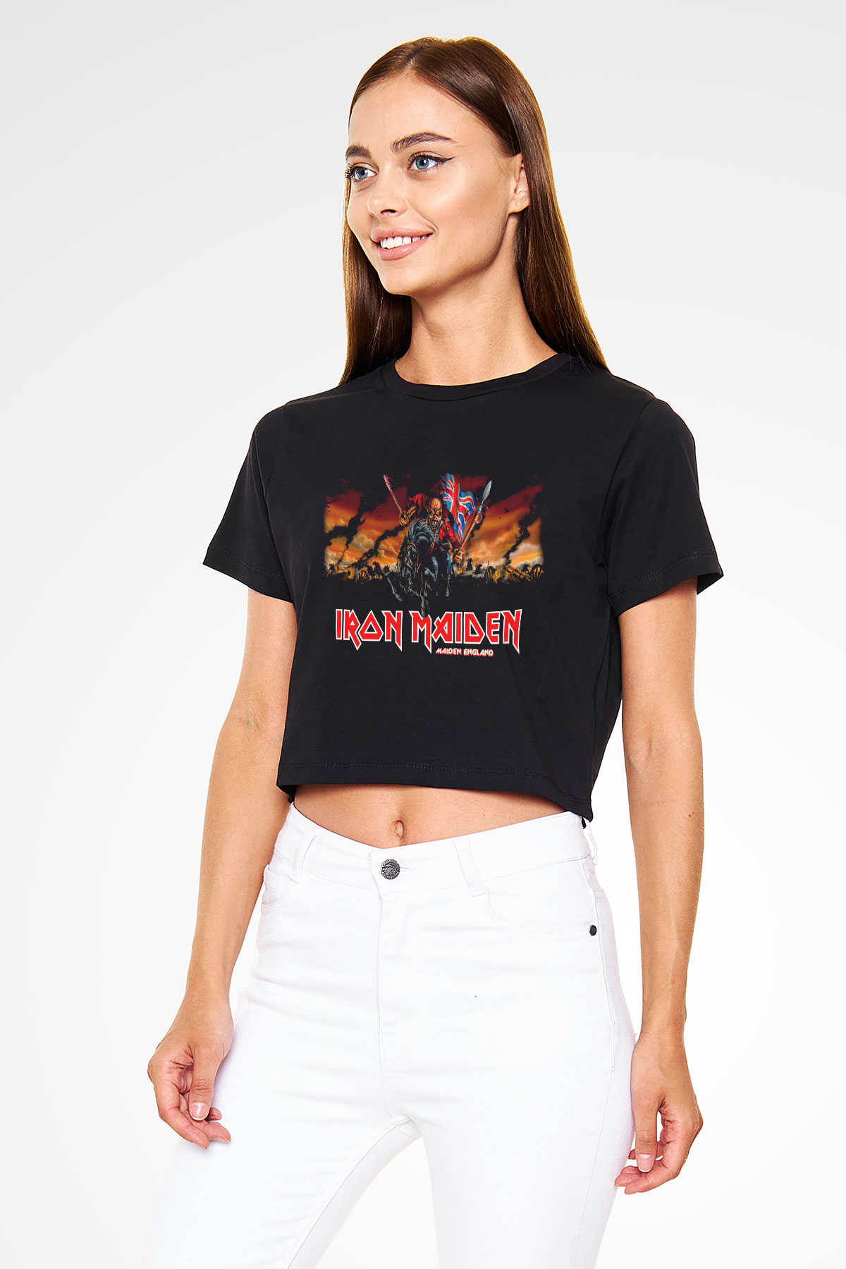 Iron Maiden Siyah Crop Top Tişört