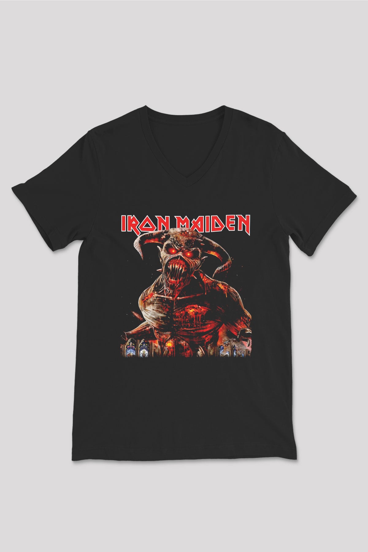 Iron Maiden Siyah Unisex V Yaka Tişört
