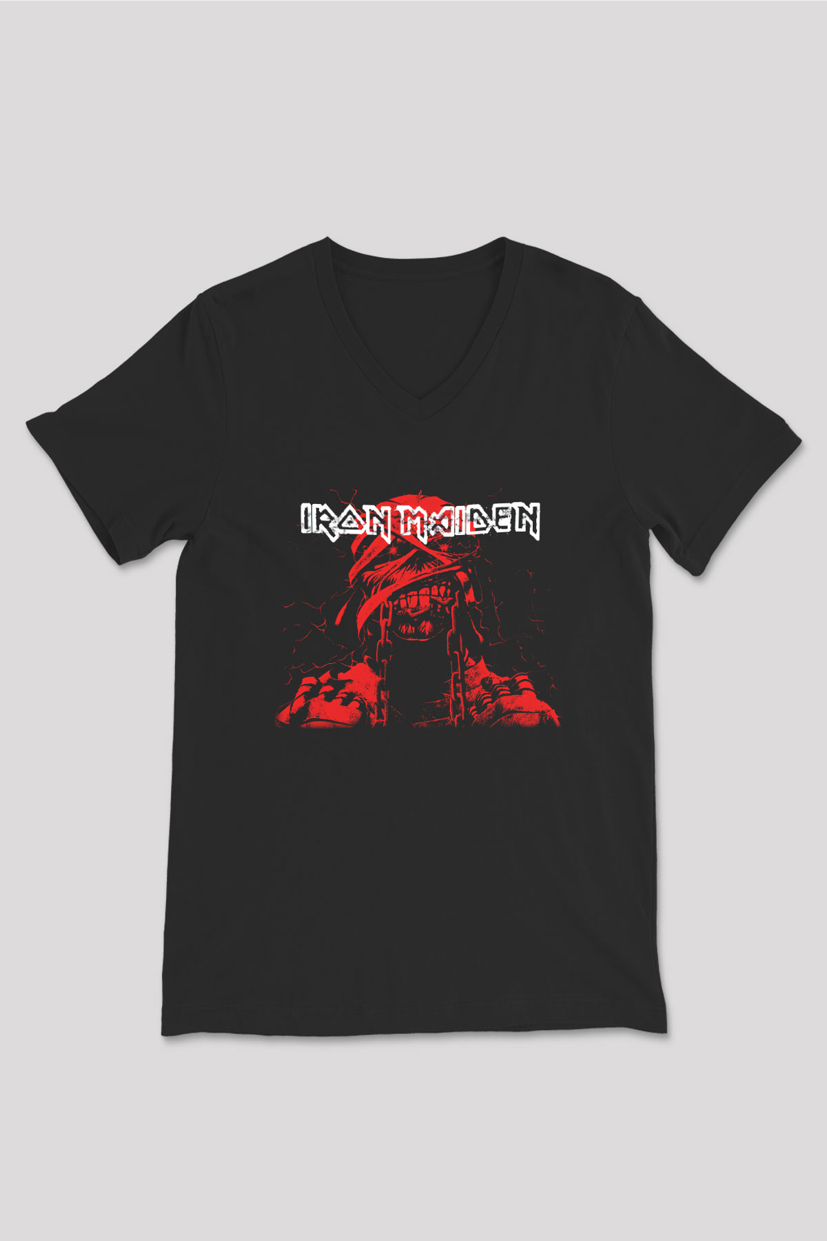 Iron Maiden Siyah Unisex V Yaka Tişört T-Shirt
