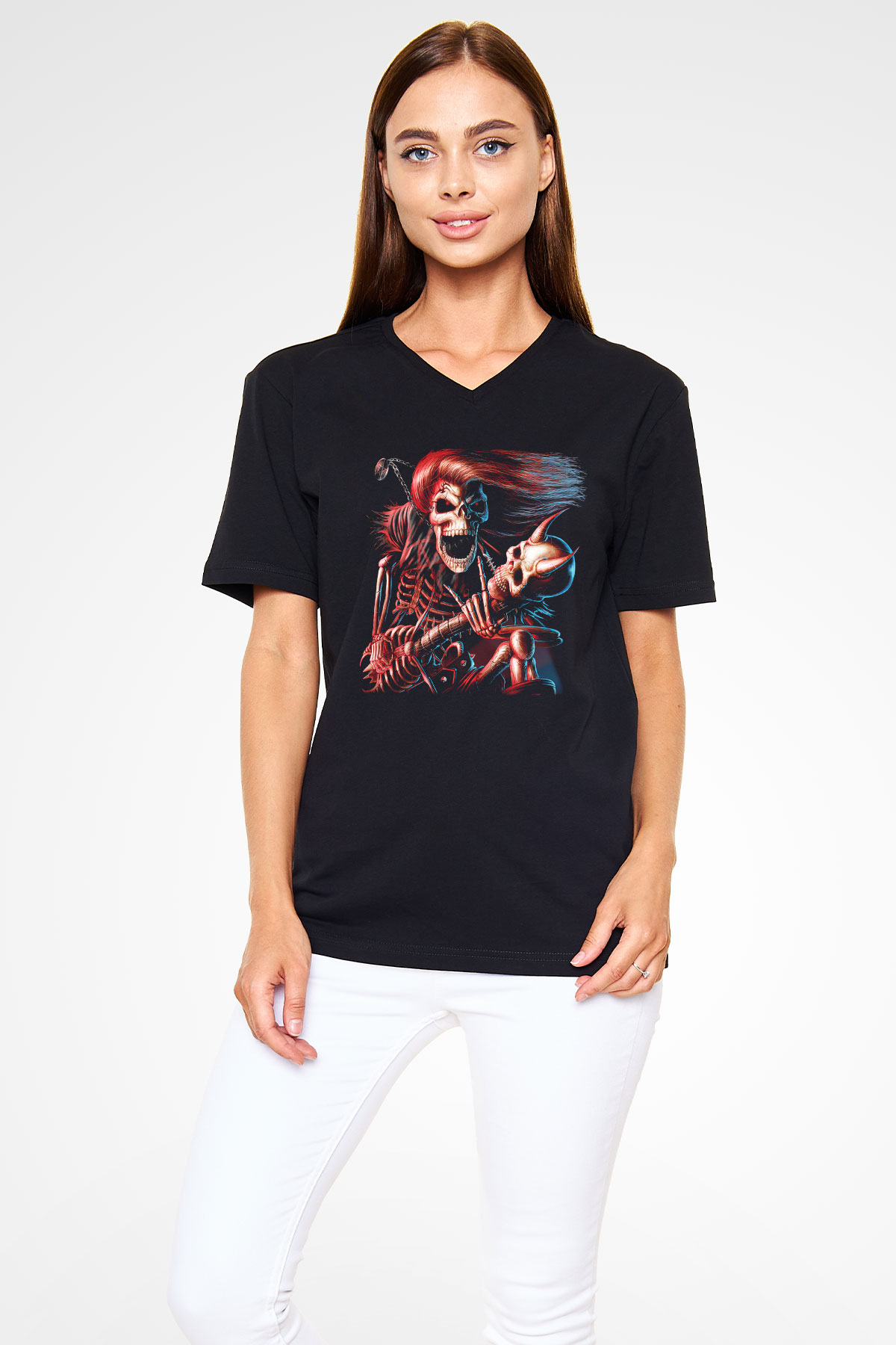 Iron Maiden Siyah Unisex V Yaka Tişört T-Shirt