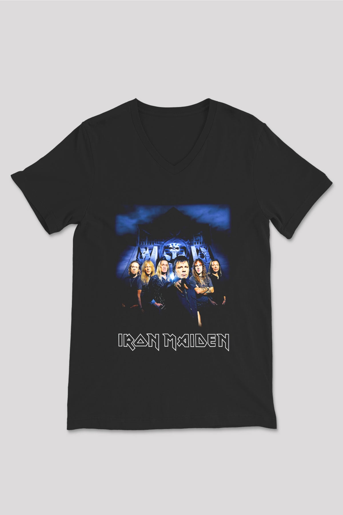 Iron Maiden Siyah Unisex V Yaka Tişört T-Shirt