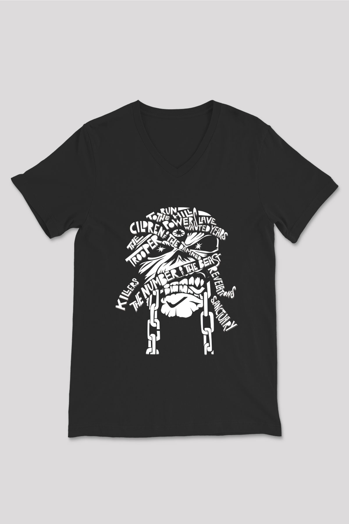 Iron Maiden Siyah Unisex V Yaka Tişört T-Shirt