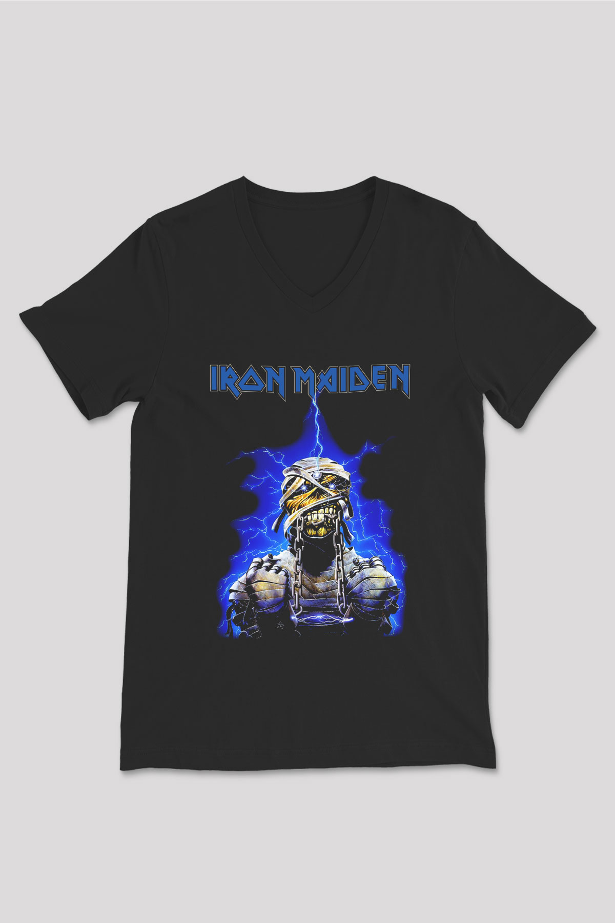 Iron Maiden Siyah Unisex V Yaka Tişört T-Shirt