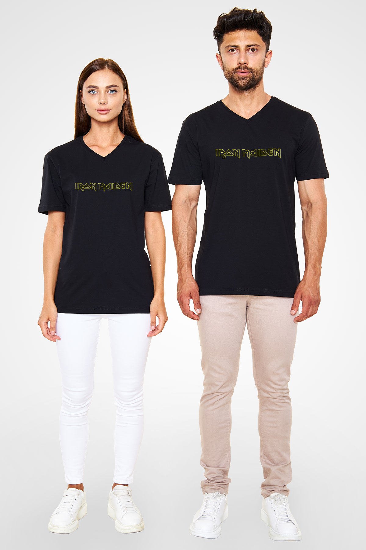 Iron Maiden Siyah Unisex V Yaka Tişört T-Shirt