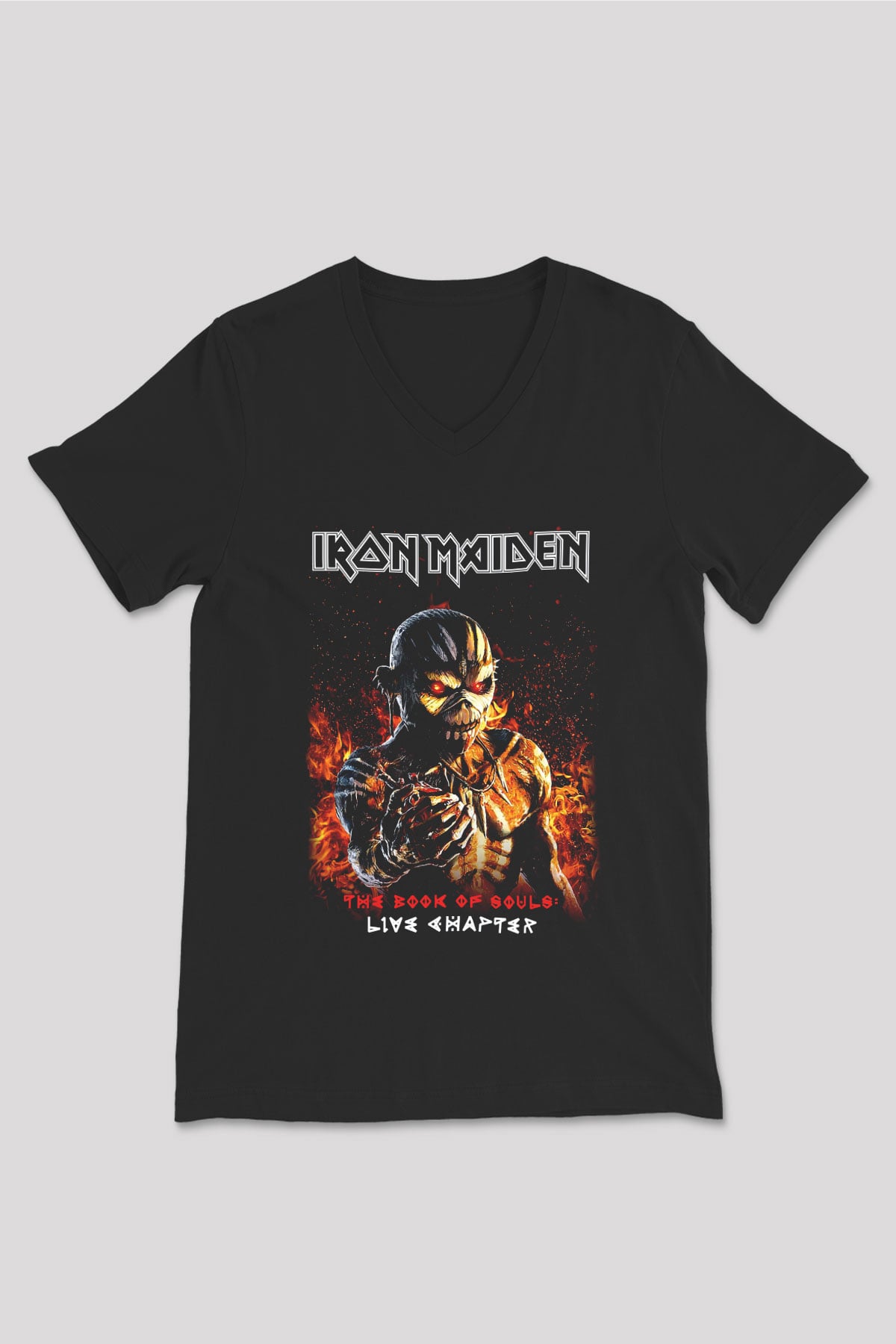 Iron Maiden Siyah Unisex V Yaka Tişört T-Shirt