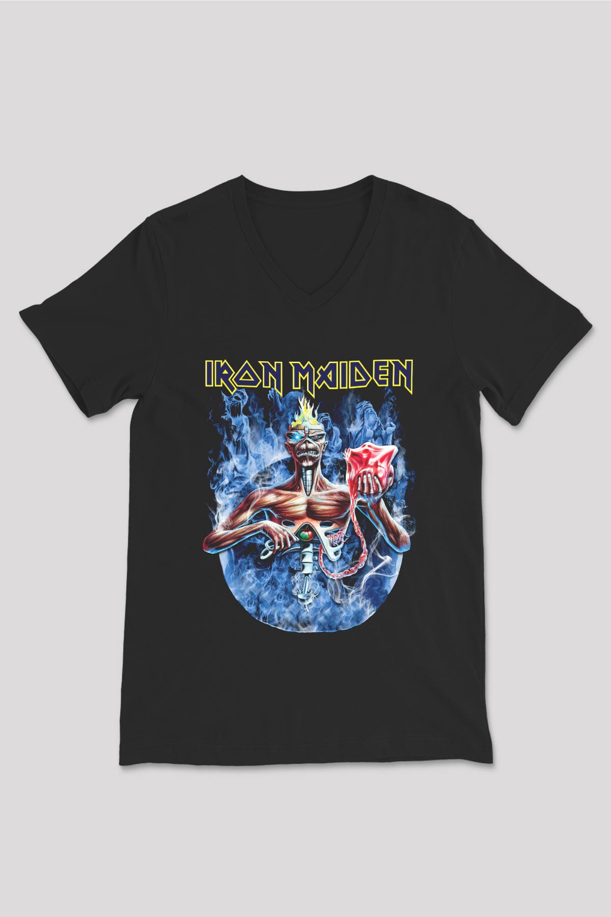 Iron Maiden Siyah Unisex V Yaka Tişört T-Shirt