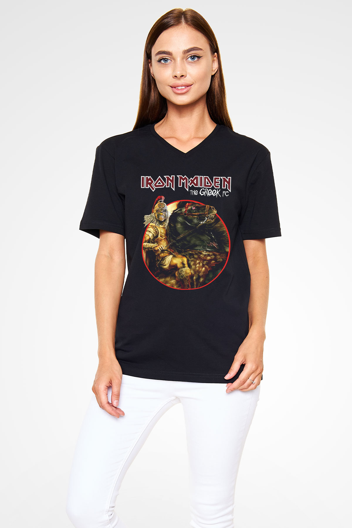Iron Maiden Siyah Unisex V Yaka Tişört T-Shirt