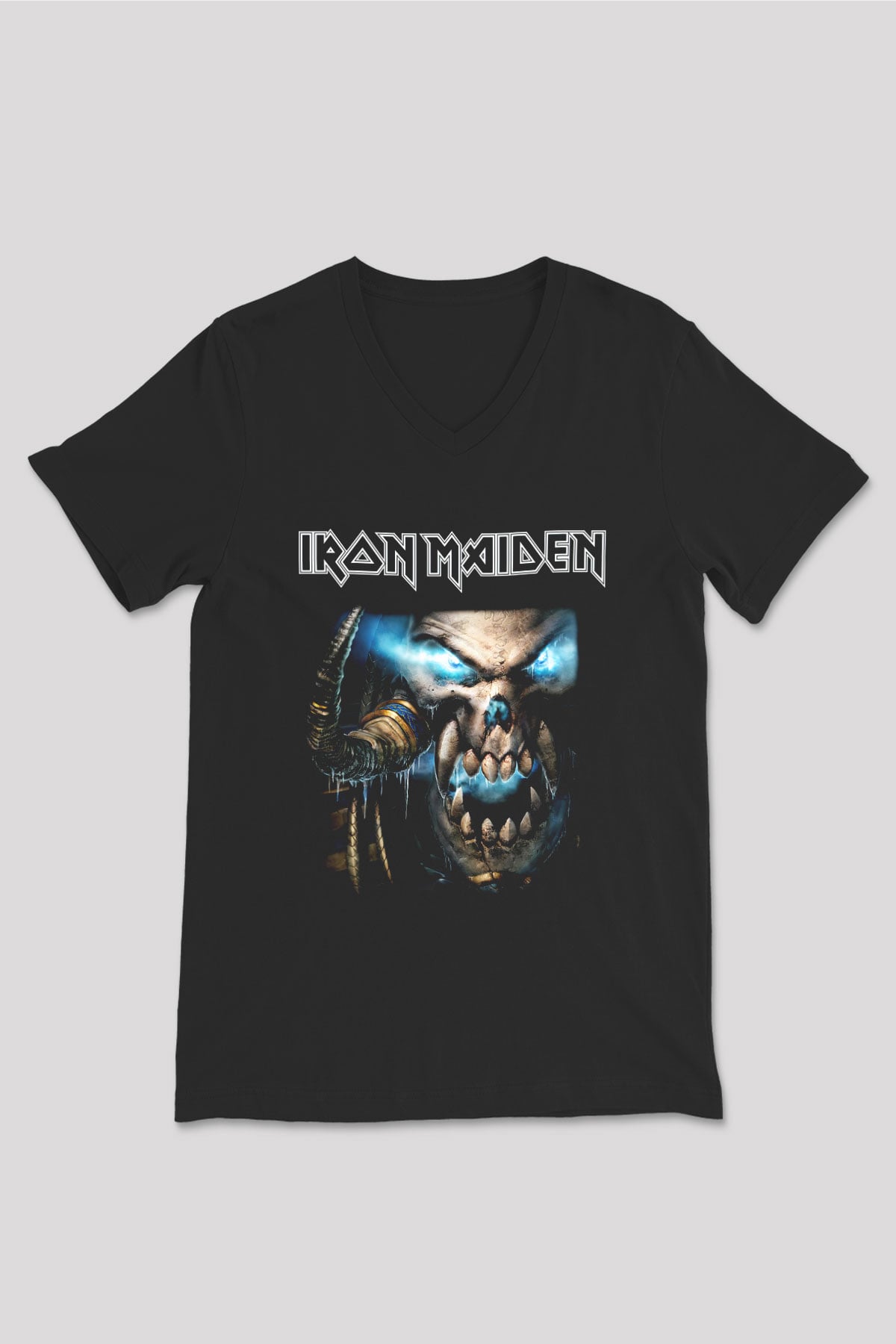 Iron Maiden Siyah Unisex V Yaka Tişört T-Shirt