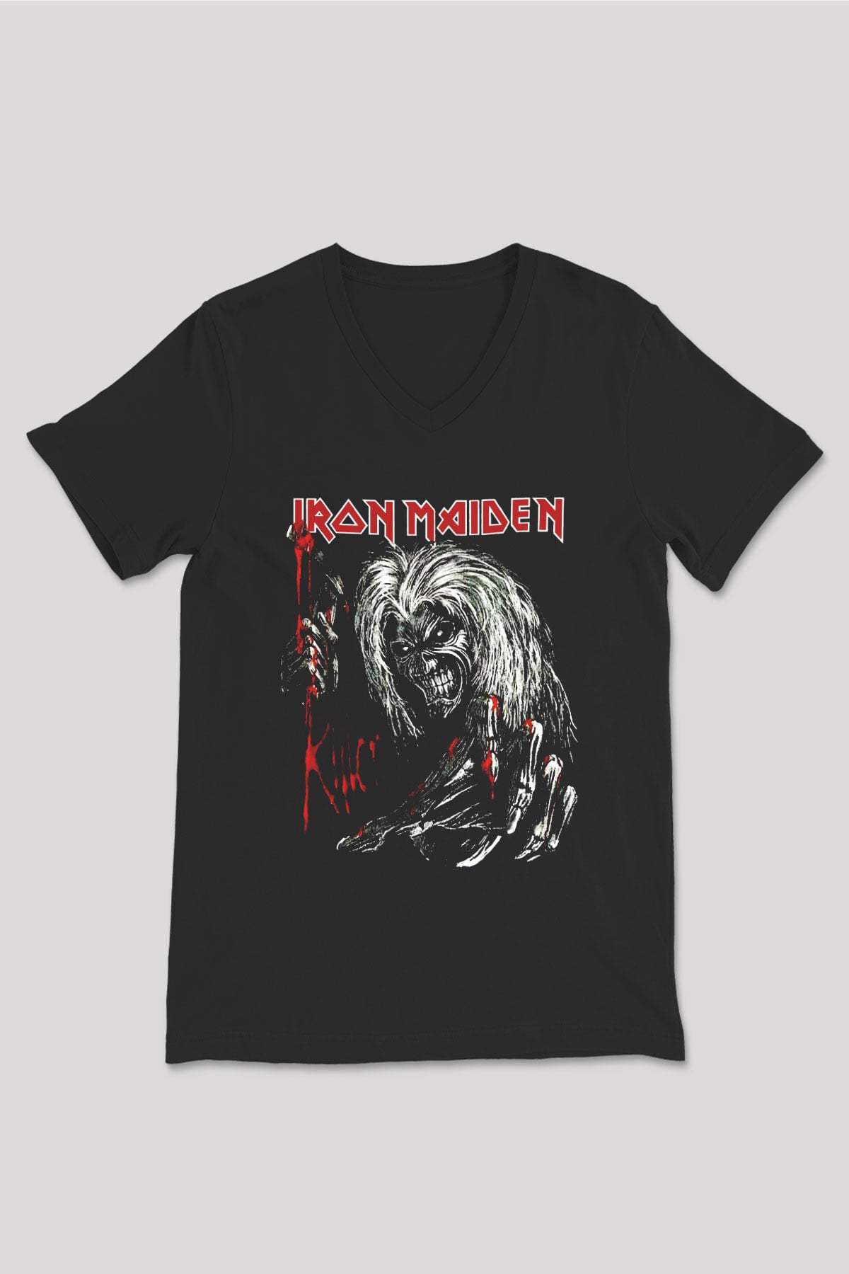 Iron Maiden Siyah Unisex V Yaka Tişört T-Shirt