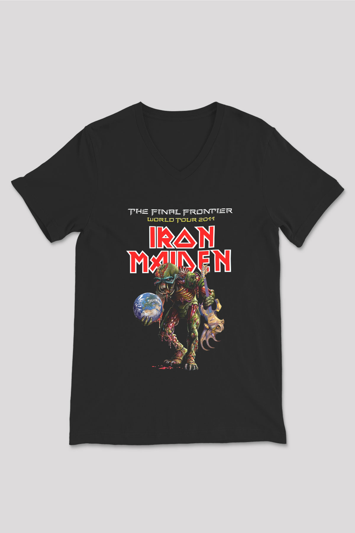 Iron Maiden Siyah Unisex V Yaka Tişört T-Shirt