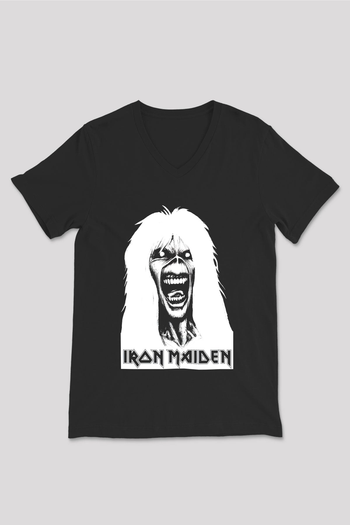 Iron Maiden Siyah Unisex V Yaka Tişört T-Shirt