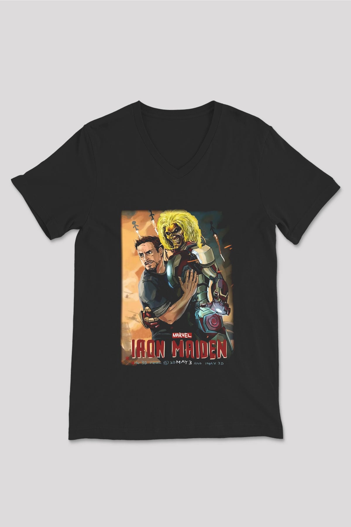 Iron Maiden Siyah Unisex V Yaka Tişört T-Shirt
