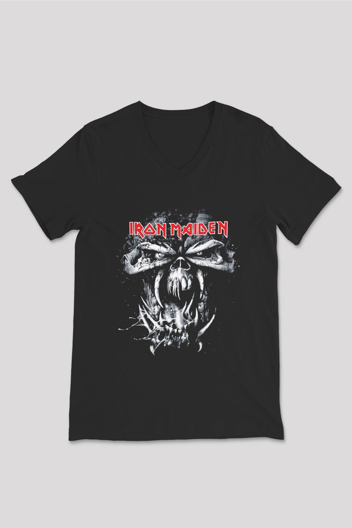 Iron Maiden Siyah Unisex V Yaka Tişört T-Shirt