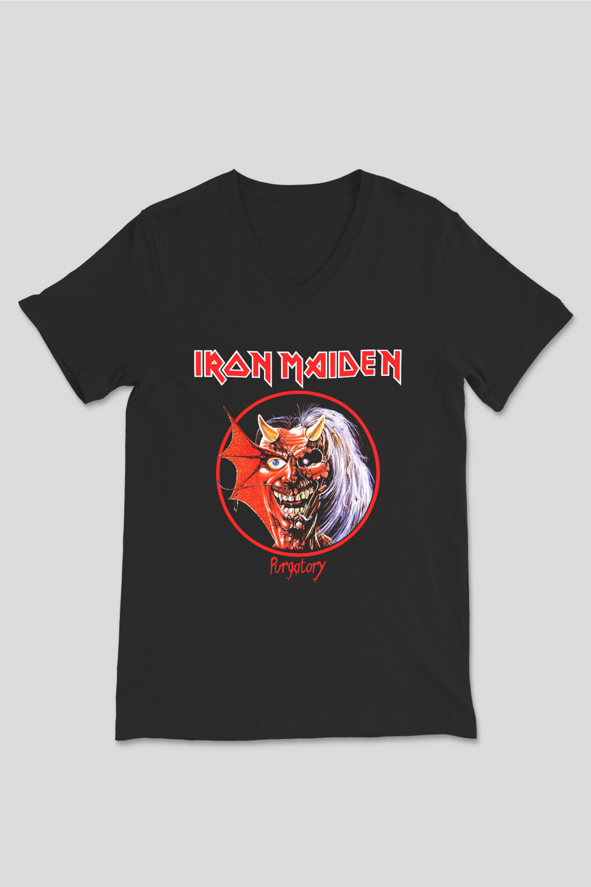 Iron Maiden Siyah Unisex V Yaka Tişört T-Shirt