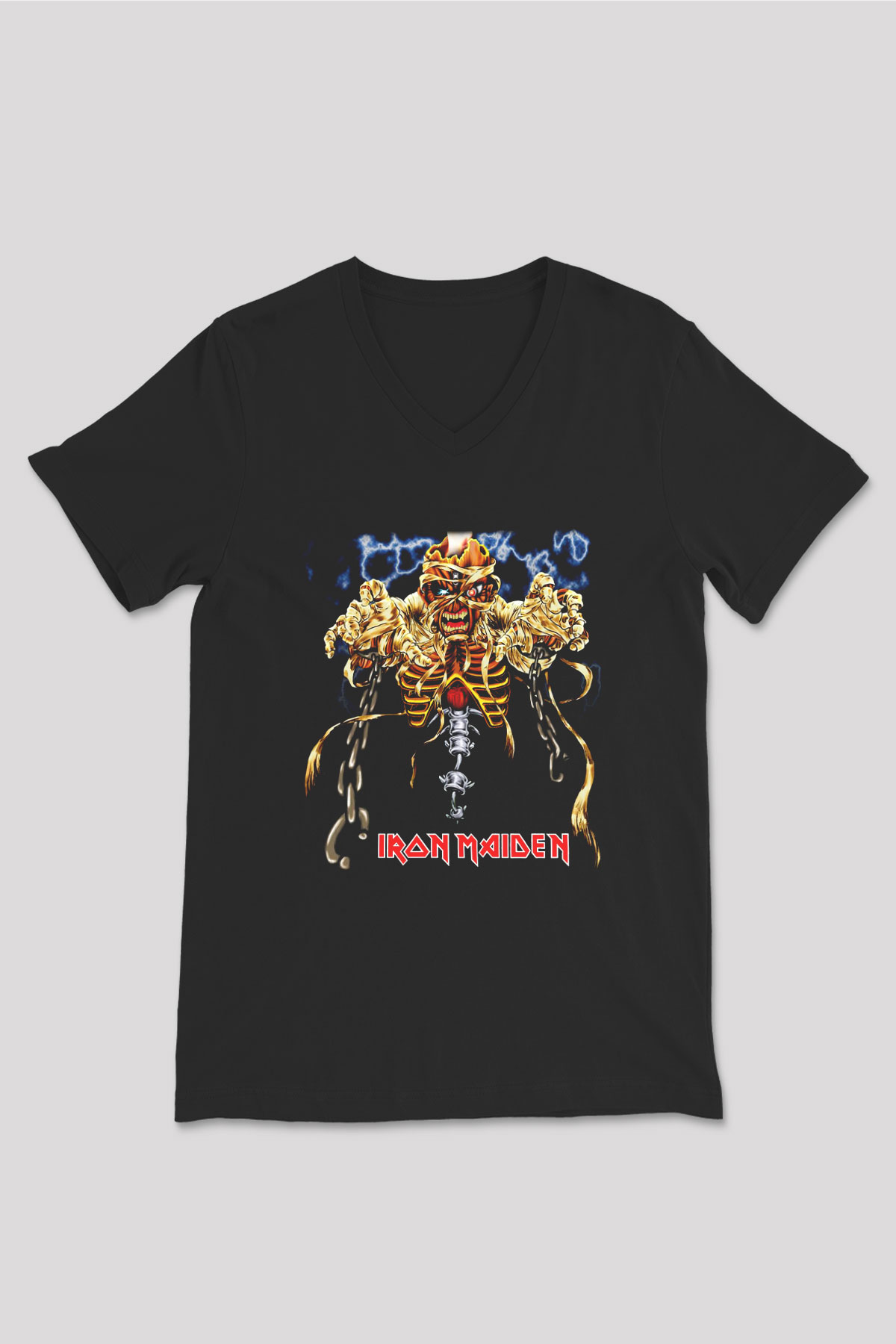 Iron Maiden Siyah Unisex V Yaka Tişört T-Shirt