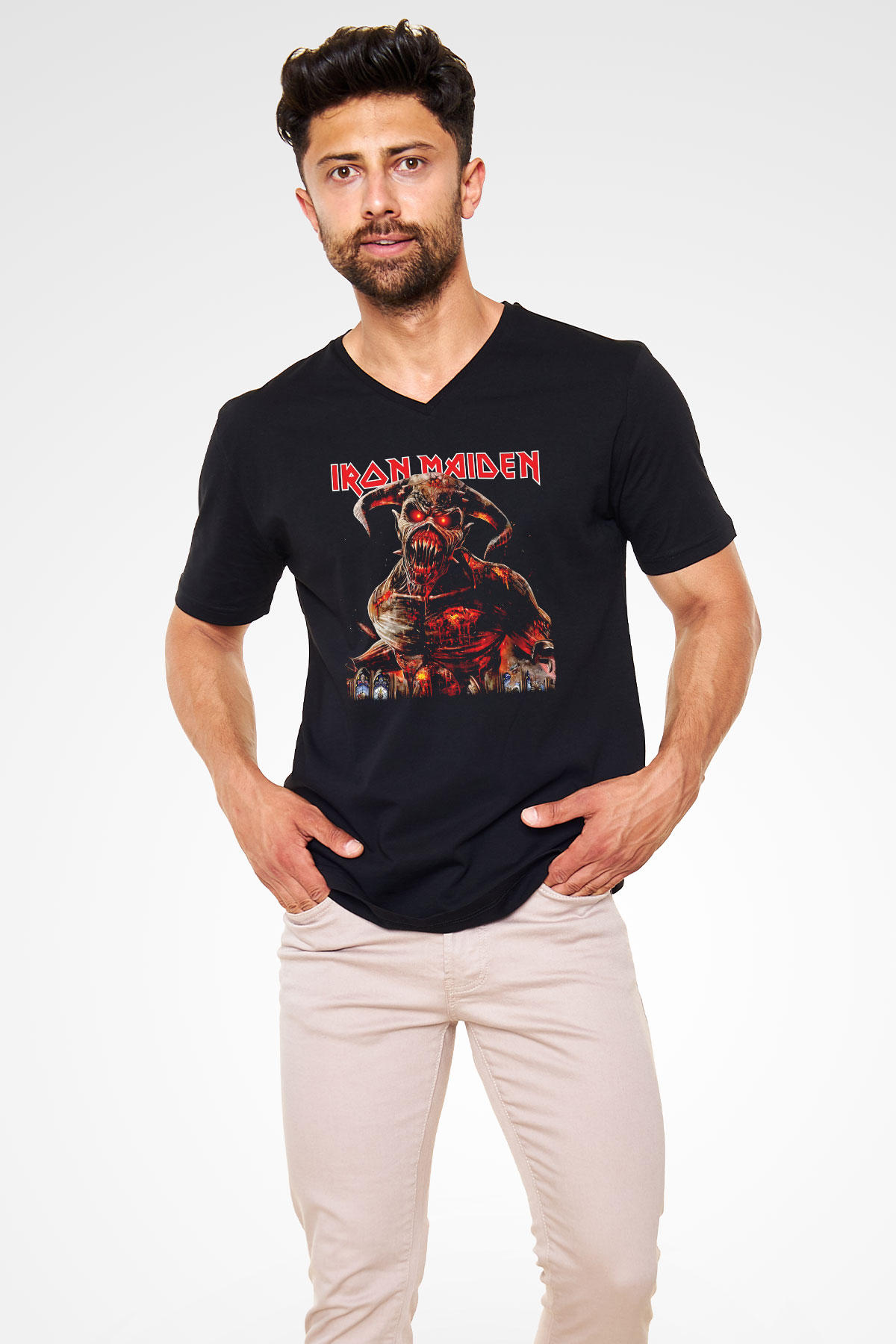 Iron Maiden Siyah Unisex V Yaka Tişört