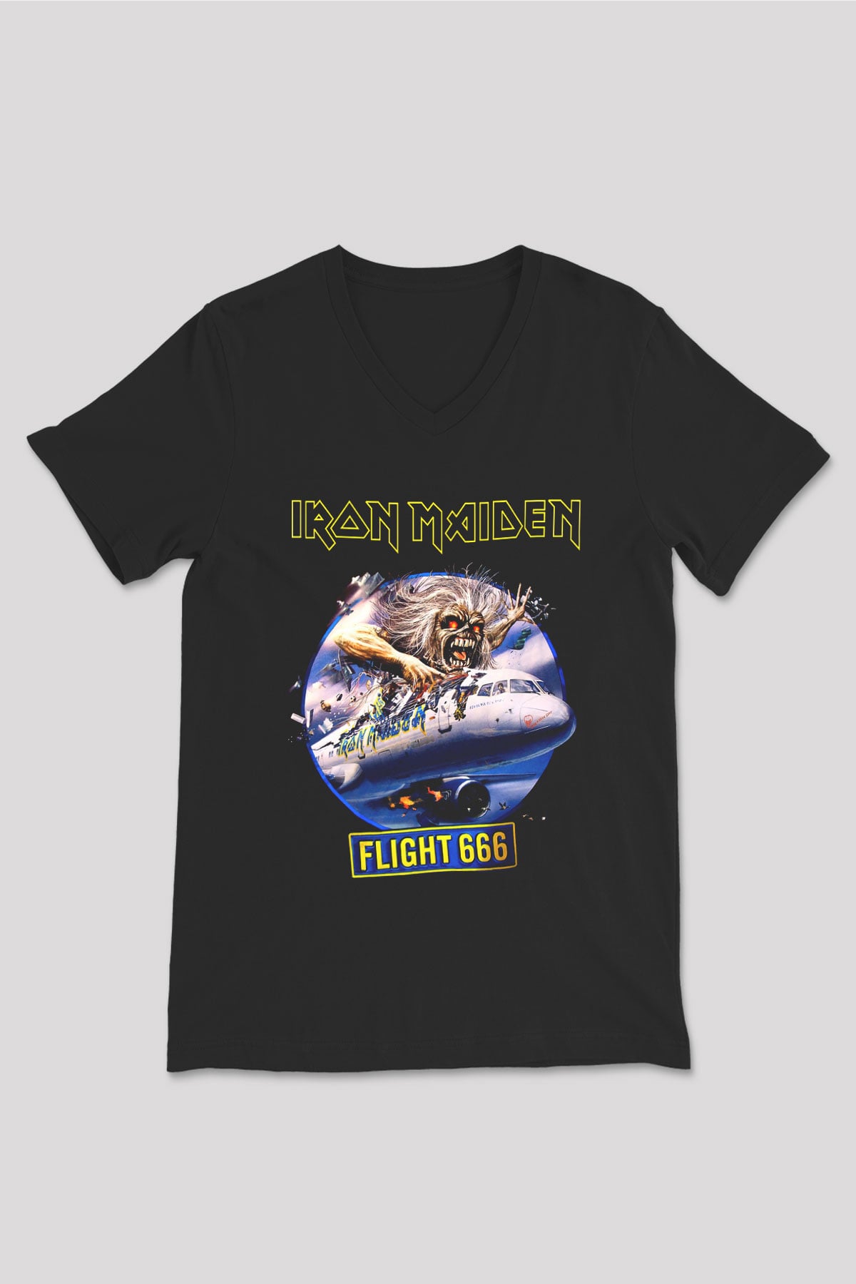 Iron Maiden Siyah Unisex V Yaka Tişört T-Shirt