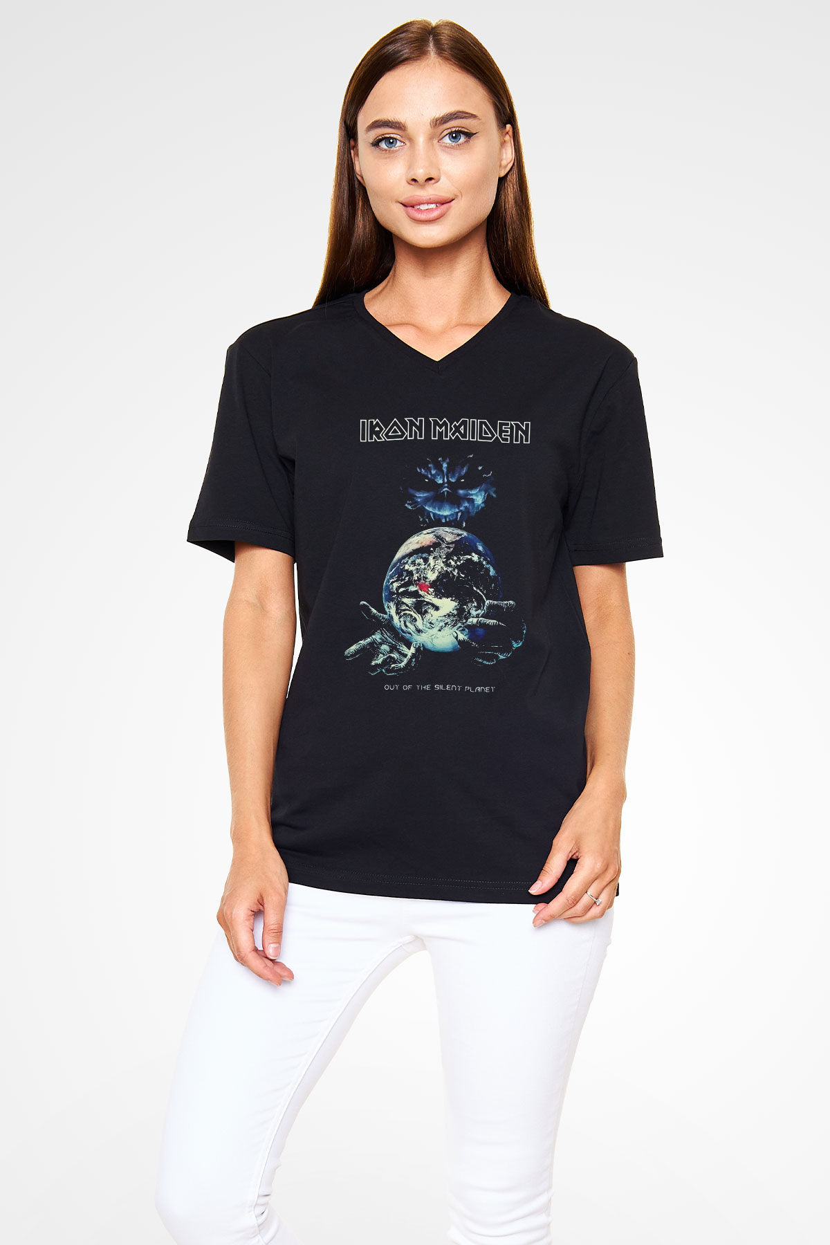 Iron Maiden Siyah Unisex V Yaka Tişört T-Shirt