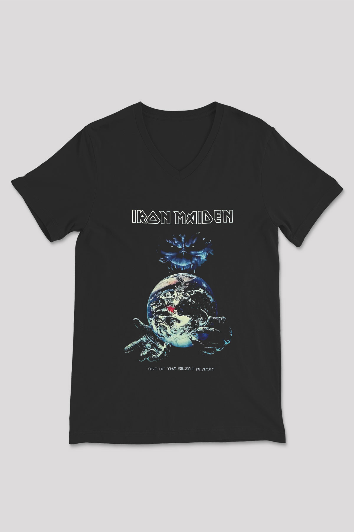 Iron Maiden Siyah Unisex V Yaka Tişört T-Shirt