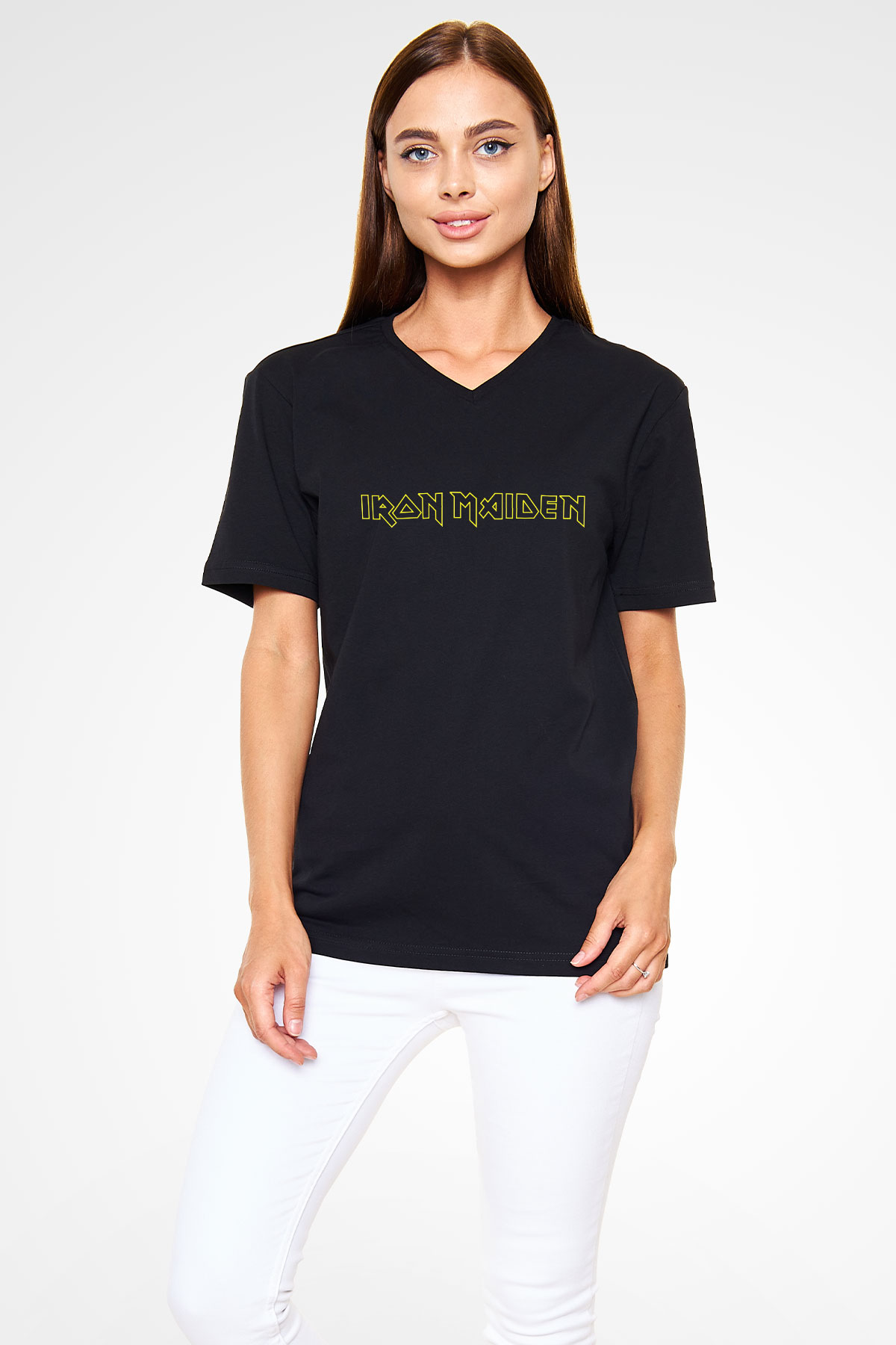 Iron Maiden Siyah Unisex V Yaka Tişört T-Shirt