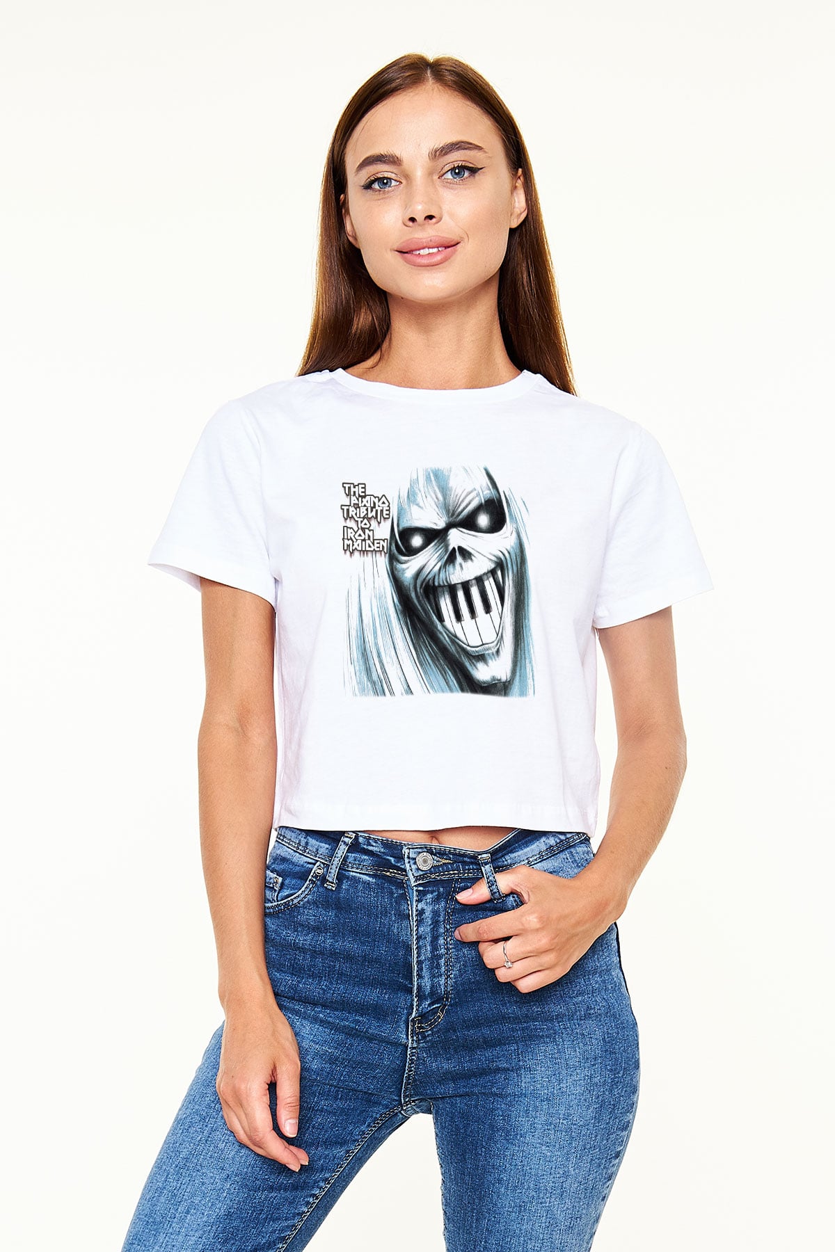 Iron Maiden The Tribute To İron Maiden Beyaz Croptop Tişört
