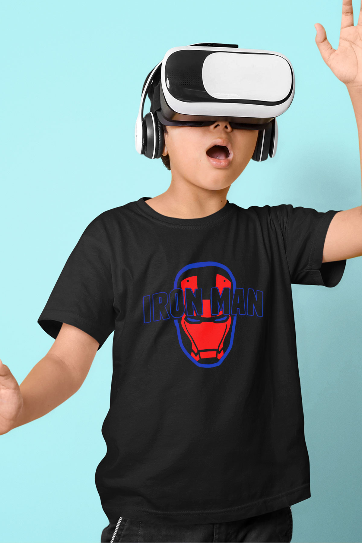 Iron Man Baskılı Siyah Unisex Çocuk Tişört