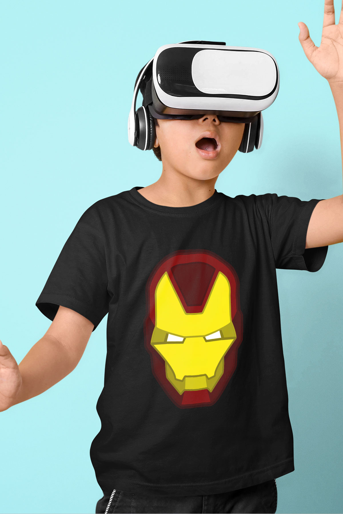 Iron Man Baskılı Siyah Unisex Çocuk Tişört