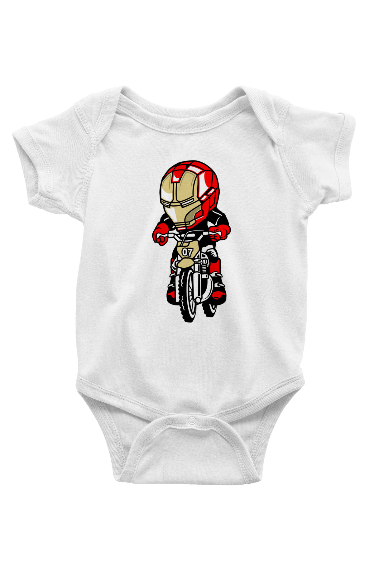 Iron Man Biker Baskılı Unisex Beyaz Bebek Body - Zıbın