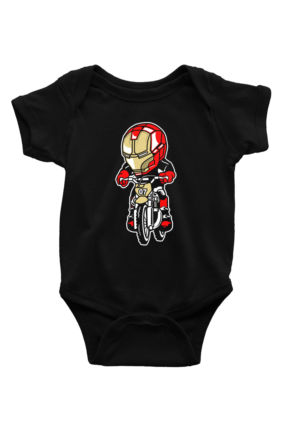Iron Man Biker Baskılı Unisex Siyah Bebek Body - Zıbın