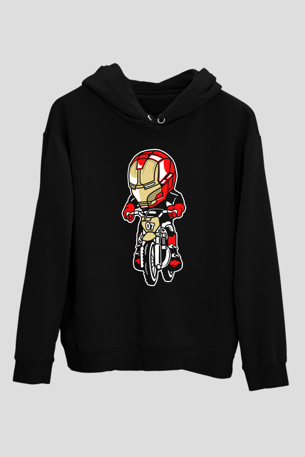 Iron Man Biker Baskılı Unisex Siyah Hoodie