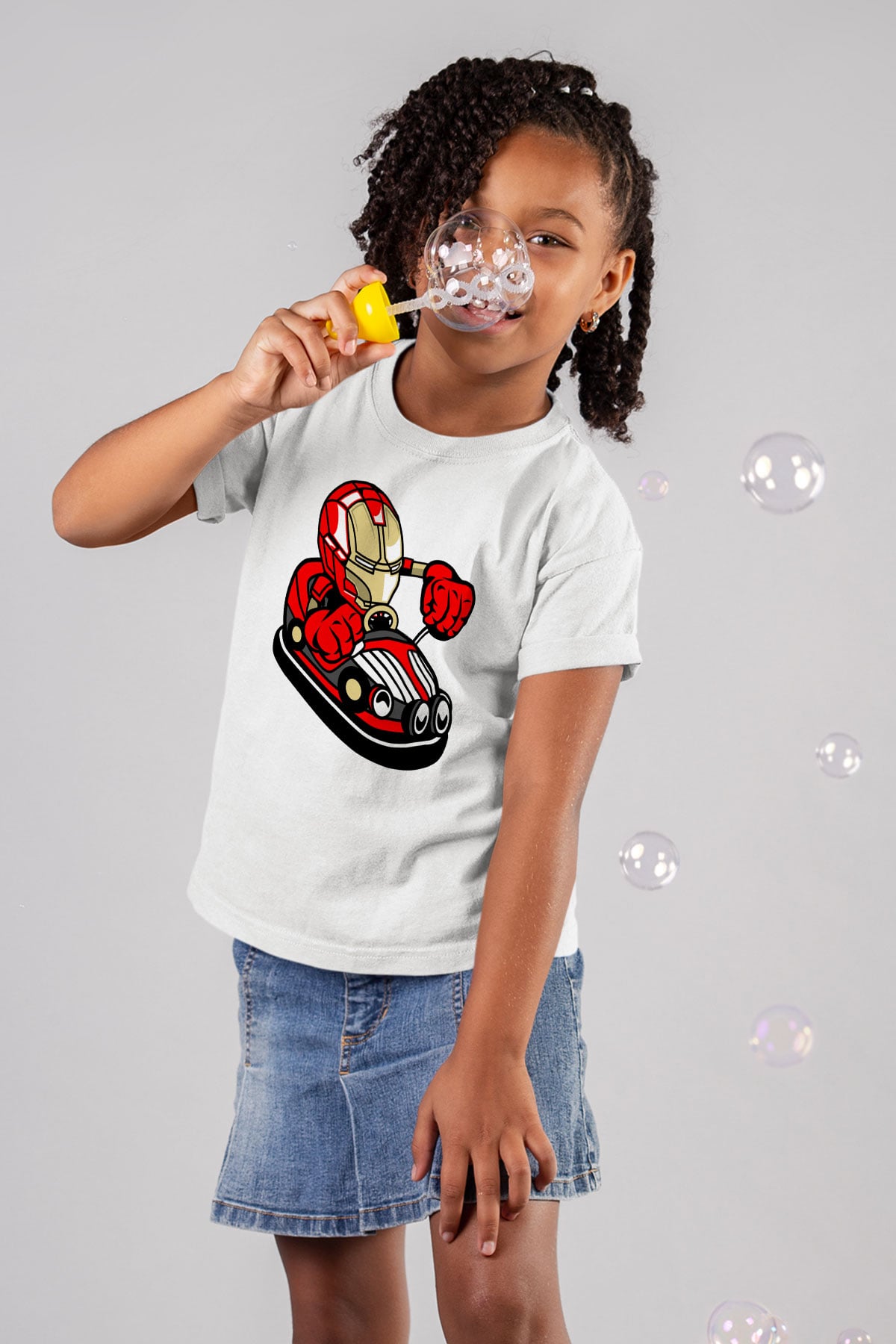 Iron Man Car Toy Baskılı Unisex Beyaz Çocuk Tişört