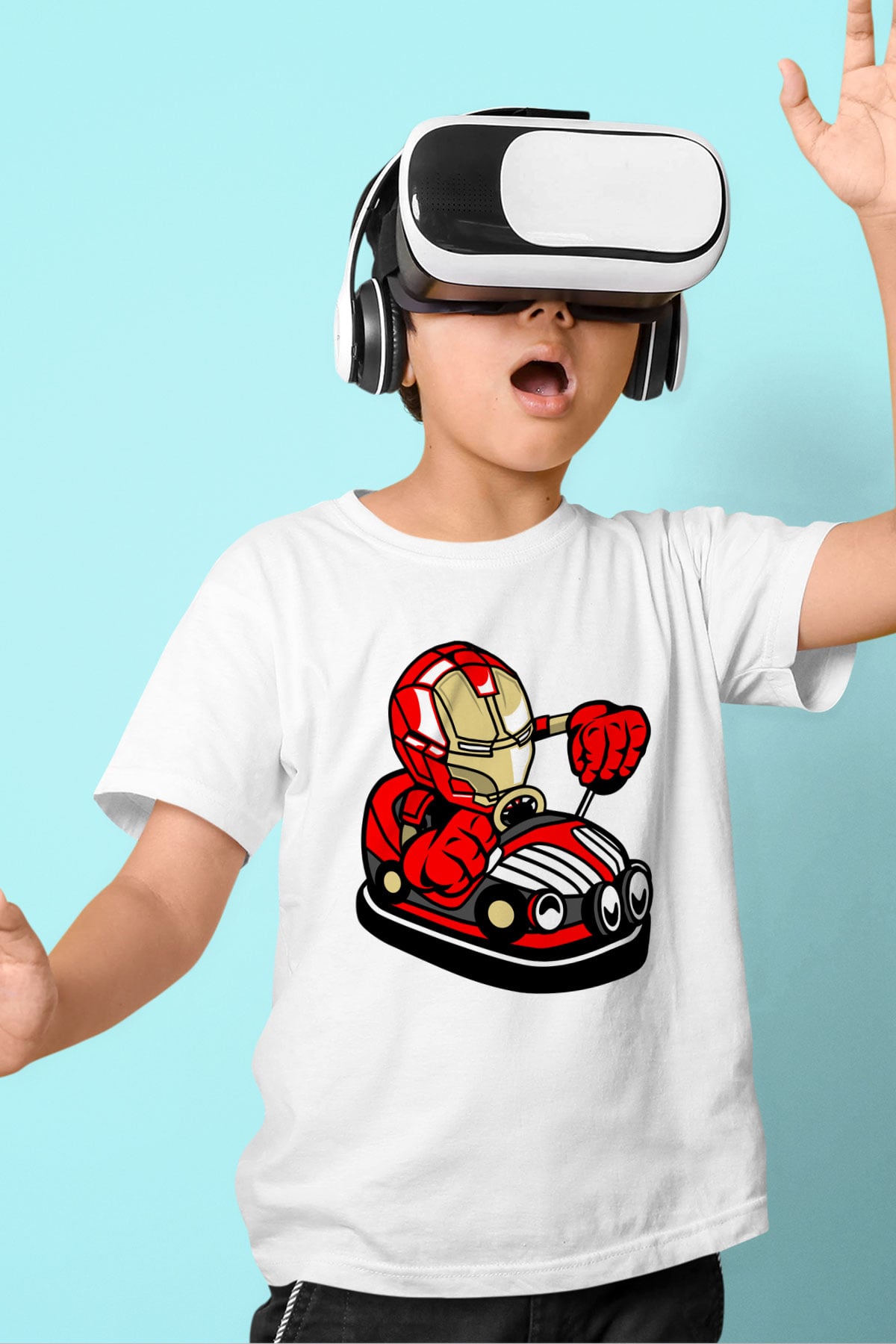 Iron Man Car Toy Baskılı Unisex Beyaz Çocuk Tişört