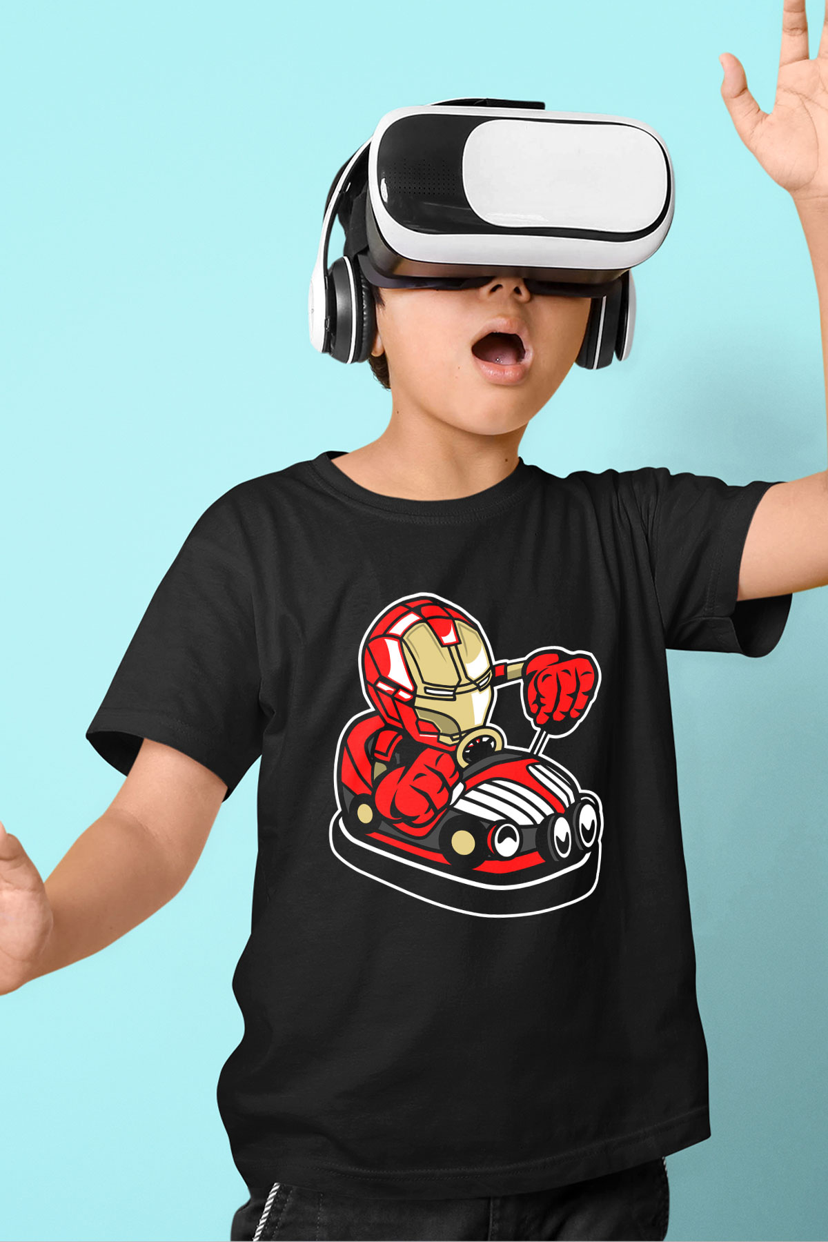 Iron Man Car Toy Baskılı Unisex Siyah Çocuk Tişört