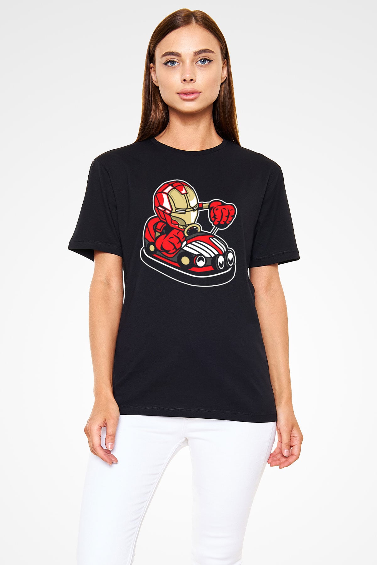 Iron Man Car Toy Baskılı Unisex Siyah Tişört