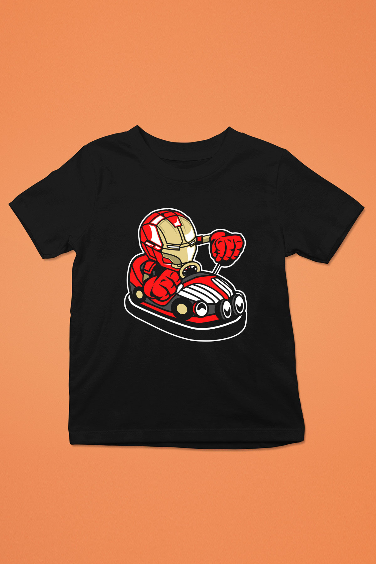 Iron Man Car Toy Baskılı Unisex Siyah Çocuk Tişört