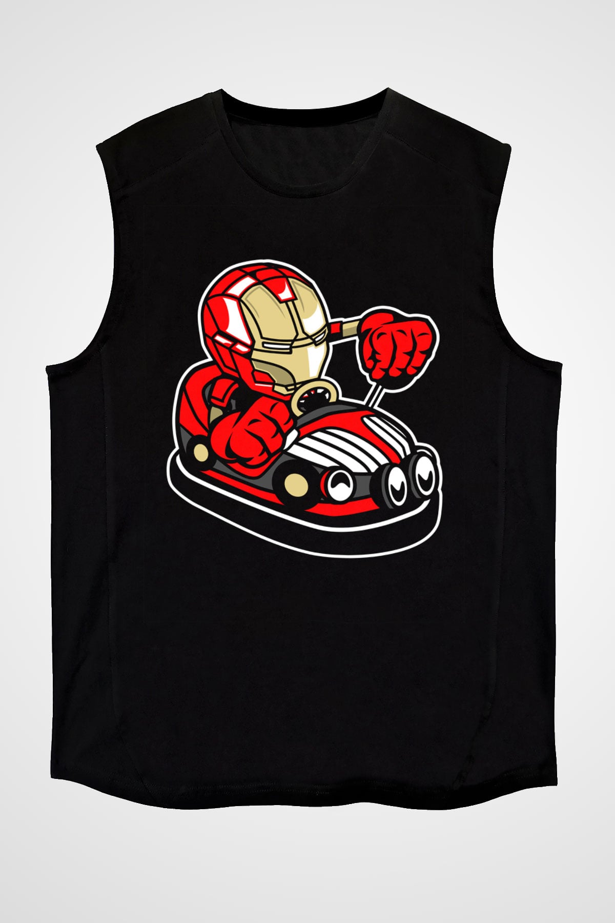 Iron Man Car Toy Baskılı Unisex Siyah Kolsuz Tişört