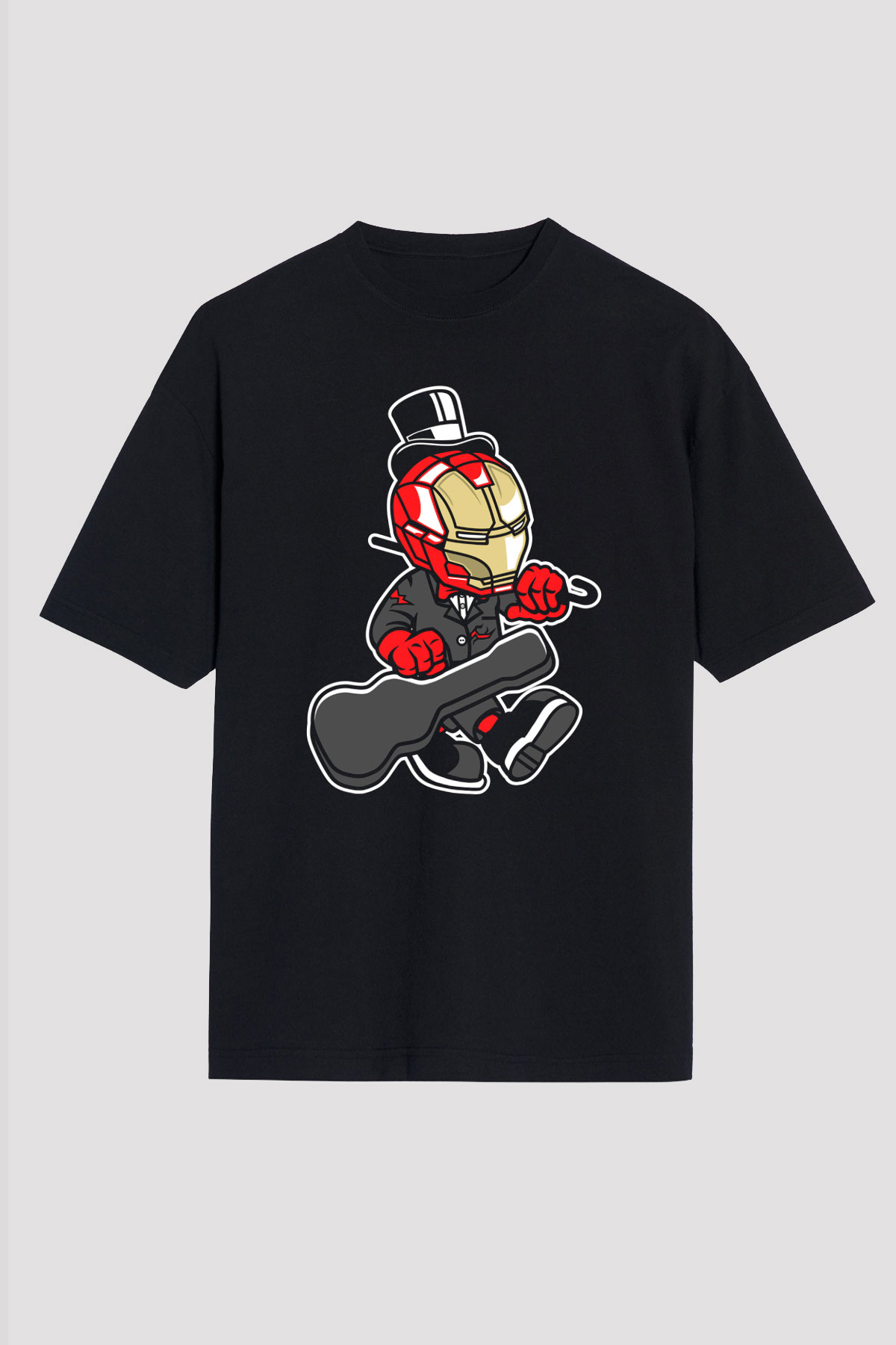 Iron Man Gentleman Baskılı Unisex Siyah Oversize Tişört
